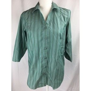 Cabela’s Women MEDIUM Green Button Up Shirt 3/4 Sleeve 100% Cotton Office